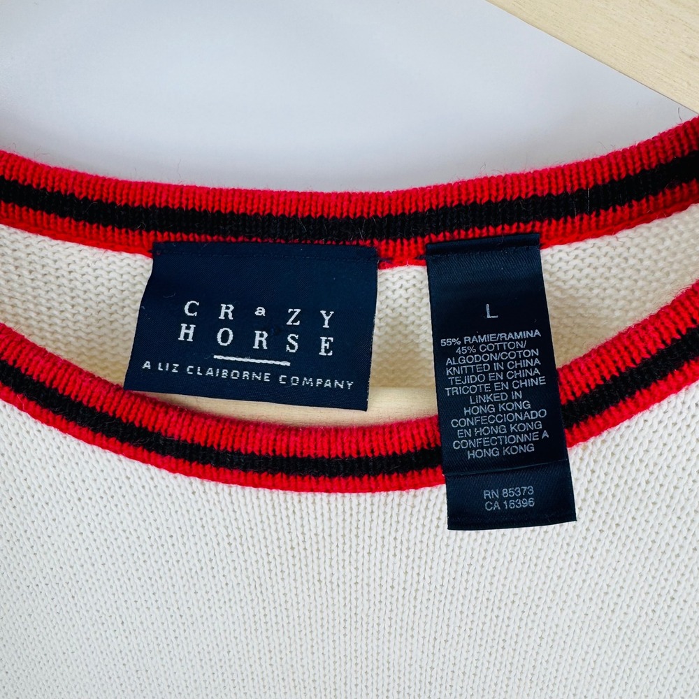 Vintage Crazy Horse Liz Claiborne Knit Top Pointelle Size L Heritage Tennis - Picture 3 of 6